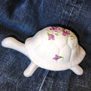 Vintage Turtle Trinket Box Hand Painted Ceramic Made in Portugal